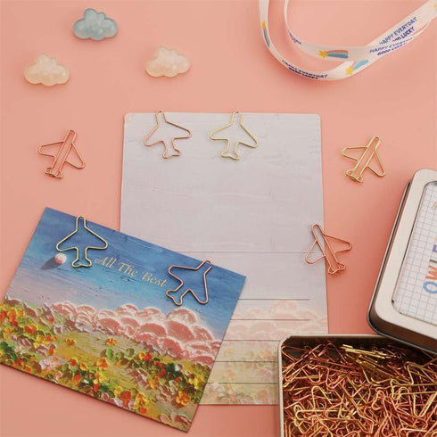 100pcs Airplane Shape Paper Clips with Tin, Rose Gold and Yellow Gold, Funny Cute Paperclips Bookmarks Planner Clips for Fun Office Supplies Schoo...