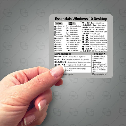 Sticker Master Windows 10/11 Reference Keyboard Shortcut Sticker - Clear Vinyl no-Residue Adhesive, for Any PC Laptop or Desktop...
