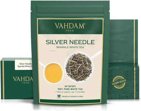 VAHDAM, Silver Pine Needle White Tea Loose Leaf 50g | Caffeine Free, Gluten Free | Pure Unblended Loose Leaf Tea | Vacuum Sealed | Brew As Hot, Ic...