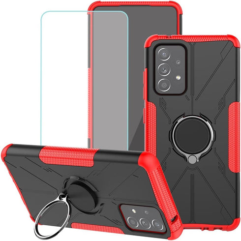 Case Compatible with Galaxy A52/GalaxyA52S 5G with Tempered-Glass Screen Protector, Kickstand Built-in 360° Rotate Ring Magnetic Holder Stand Cove...