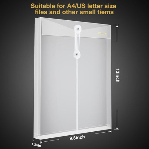 6 Pack Clear Plastic Envelopes with String Tie Closure,A4 Letter Size,TFDLCG zm Poly Reusable File Folders Project with1-1/4"Expansion,Paper Docum...