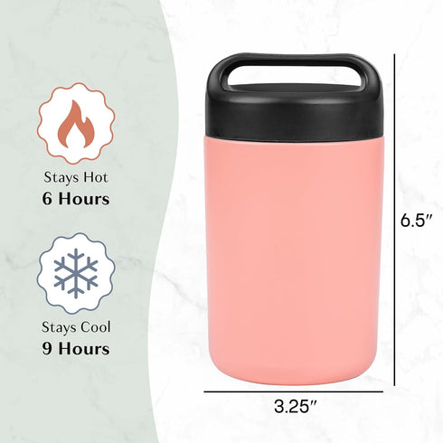 Goodful Stainless Steel Food Jar, Double Wall Vacuum Sealed Insulated Food Storage Container with Carry Handle Lid, 16-Ounce, Blush...