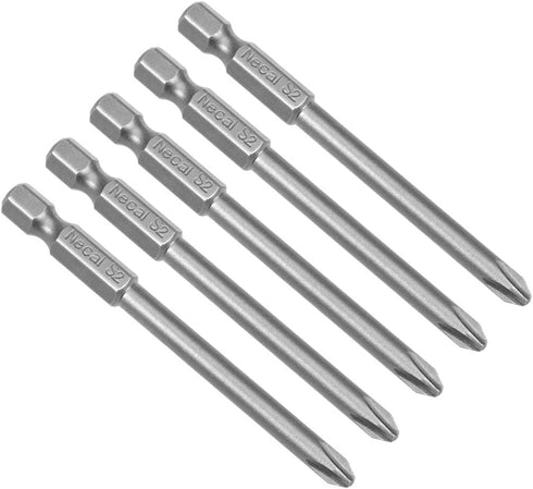 uxcell 5 Pcs 5mm PH2 Magnetic Phillips Screwdriver Bits, 1/4 Inch Hex Shank 3-inch Length S2 Power Tool...