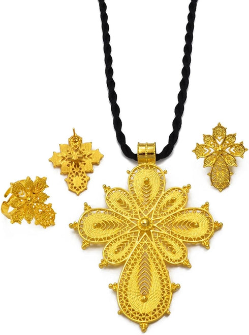 Ethiopian Jewelry for Women Set Ethiopian Eritrean Jewelry Set for Women Ethiopian Cross Jewelry Sets Necklace Earrings Ring African Eritrean Wedd...