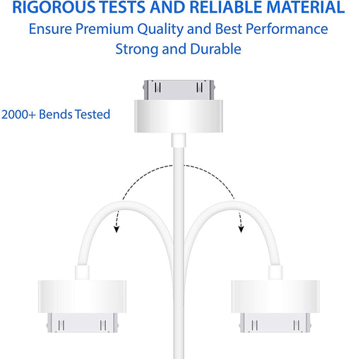 DV USB Sync and Charging Data Cable Compatible with iPhone 4/4s, 3G/3GS, iPad 1/2/3, 30-Pin Cables Charger Lead - 1M White...