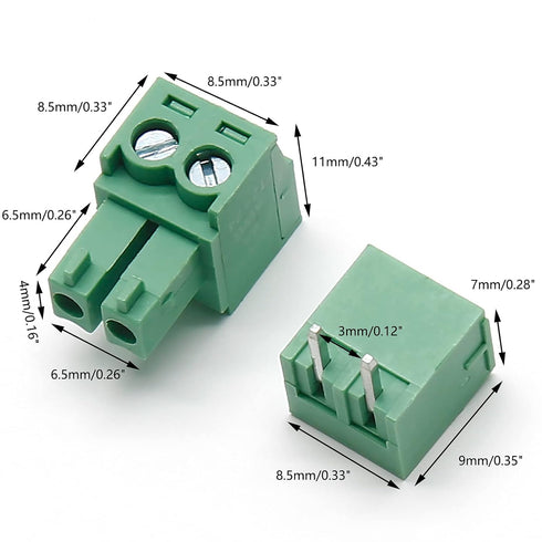 10Set 3.81mm Pitch Male Female 2-Pin PCB Screw Terminal Block Connector Plug KF2EDGK - Green, 300V 8A...