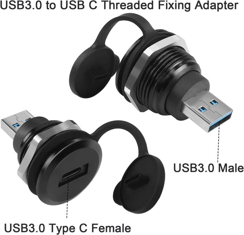 QIANRENON USB3.0 to USB C Threaded Fixing Adapter 5Gbps USB3.0 Male to USB C Female Circular Connector USB3.0 to Type C Data Converter Mount Socke...