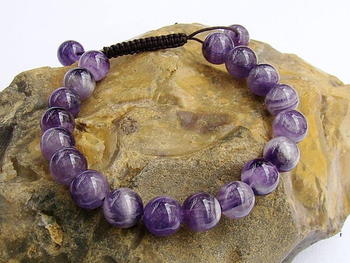Certified Natural Amethyst Bracelet 8mm Beads - Spiritual Healing, Peace, Love...
