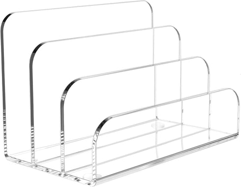 Mail Organizer Countertop, 3 Section Clear Acrylic Small File Holders Letter Organizer for Desk, Modern Filing Accessories for Document, Office, H...