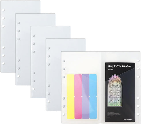 5pcs A6 Clear Binder Cash Envelopes, A6 Insert with 2 Pockets for Budgeting Money,Binder Pockets Index Envelopes for 6 Ring Budgeting Binder Inser...