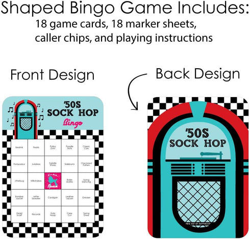 Big Dot of Happiness 50’s Sock Hop - Bar Bingo Cards and Markers - 1950s Rock N Roll Party Bingo Game - Set of 18...