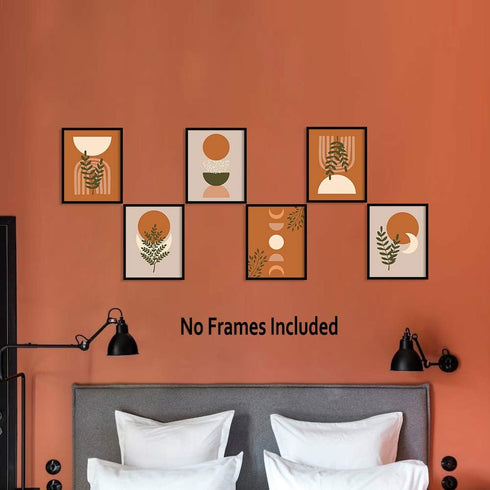 HLNIUC Warm Color Boho Art Print Mid Century Modern Canvas Poster Set of 6(8”X10”, Unframed) Minimalist Abstract Geometric Sun Wall Art for Living...