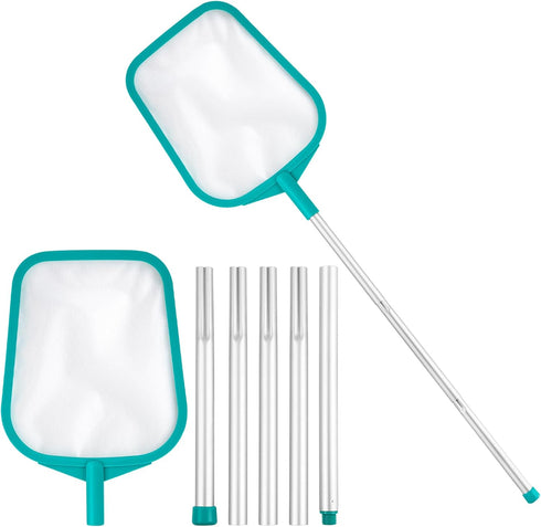 Pool Skimmer - Pool Skimmer Net with 5 Aluminum Pole Sections 60'', Skimmer Net with Fine Mesh Net for Cleaning Leaf of Swimming Pools...