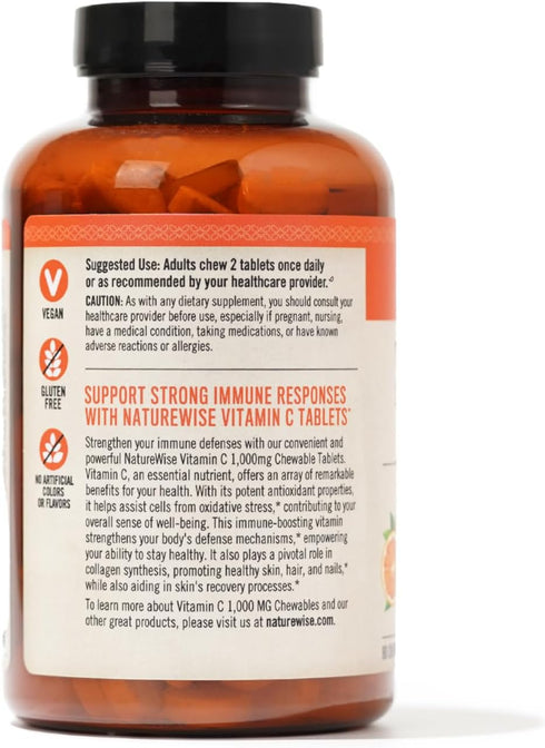 NatureWise Vitamin C 1000mg Chewable Tablet Supplement - Support for Healthy Immune System & Collagen Synthesis - Vegan, Non-GMO, Gluten Free Oran...