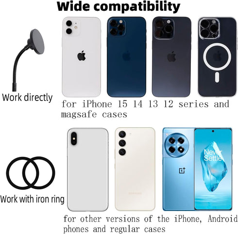 Super Magnetic Phone Holder for Ring Light and Tripod Stand with 1/4'' and Hot Shoe Adapter, Flexible Cell Phone Tripod Mount Adapter for MagSafe ...