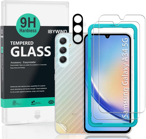 Ibywind Screen Protector for Samsung Galaxy A34 5G(6.6") 2 Pack+1 Pack Camera Len Protector+1 Back Film,9H Tempered Glass,HD Clear,Scratch Resista...