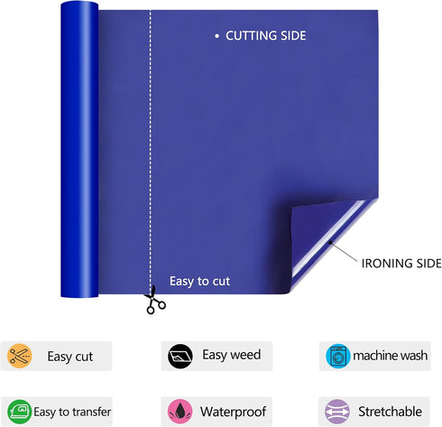 RENLITONG Blue Iron on Vinyl - 12Inch by 5ft Roll HTV Heat Transfer Vinyl for T-Shirt HTV Rolls for All Cutter Machine - Easy to Cut & Weed for He...
