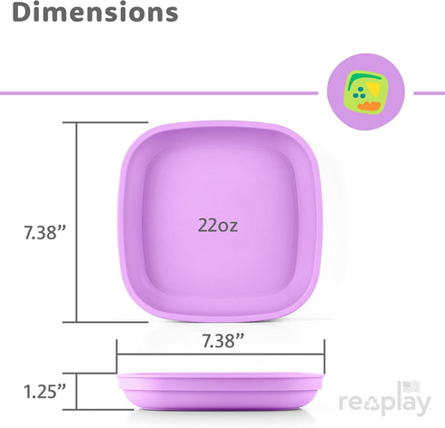 Re-Play Toddler Plates - 22 Oz. Deep-Walled Flat Kids Plates - Dishwasher & Microwave Safe - Made in USA - Set of 3-7.37" x 7.37" x 1.25" - A Prin...