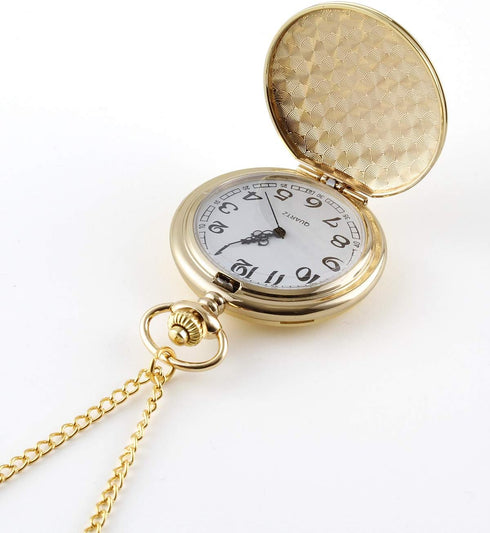I-MART Smooth Vintage Pocket Watch with Chain (Gold)...