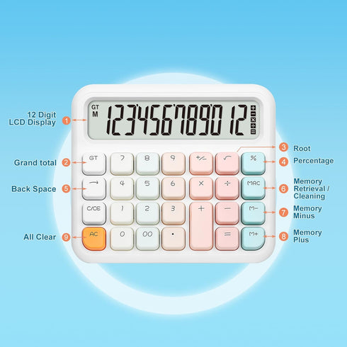 Pendancy Calculators Desktop 12 Digit, Gradient pink Cute Basic Calculator with Extra Large LCD Display and Buttons, for Office, School, Home Use...