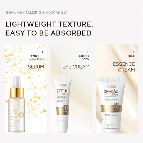 Snail Mucin Travel Skincare Set, 3 In 1 Travel Size Skin Care Set, Skin Care Sets & Kits: Gold Snail Serum, Eye Cream, Moisturizer, Travel Size Sk...