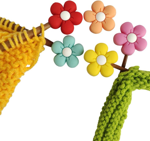5Pcs Colorful Flower Knitting Needle Stoppers- Needle Point Protectors-Silicone Stitch Stoppers -Knitting Accessories and Gadgets -Knitting Gifts...