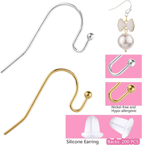 Earring Hooks 600pcs Hypoallergenic Earring Making kit with Jump Rings and Clear Silicone Earring Backs Stoppers(Silver and Gold)...