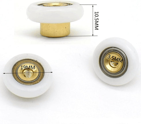 Set of 4 Dia 19mm Stainless Steel Shower Door Wheels Rollers Runners, White, 19mm x 5mm (Stainless steel-4PCS)...