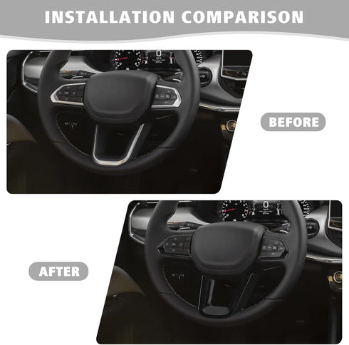 Jimen Compatible with Jeep Compass 2021-2023, 3PCS Steering Wheel Cover Trim Kits (Black)...