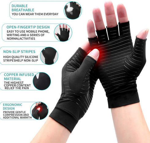 Copper Arthritis Gloves for Women Men, Fingerless Breathable & Moisture Wicking Arthritis Compression Gloves for Computer Typing and Dailywork of ...