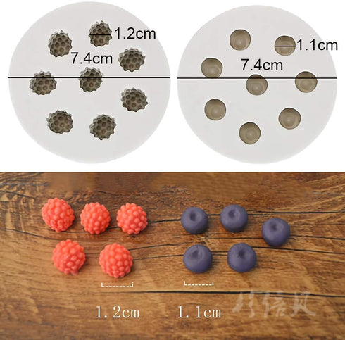 2Pcs Blueberry Raspberry Silicone Fondant Mold Mulberry Mold for Chocolate Candy Cupcake Cake Decoration Handmade DIY Resin Polymer Clay Soap Embe...