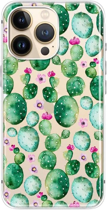Blingy's for iPhone 13 Pro Case (6.1 inch), Cute Cactus Style Fun Succulents Design Transparent Soft TPU Protective Clear Case Compatible for iPho...