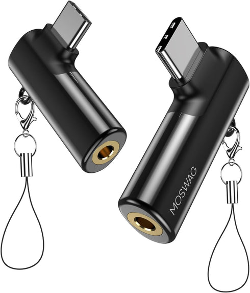 MOSWAG USB C to 3.5mm Jack USB C Headphones Adapter Right Angle Type USB C to AUX Jack Adapter Audio Dongle Zinc Alloy Headphone Adapter Compatibl...