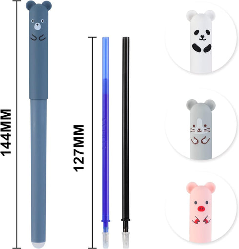 RIANCY 0.4mm Erasable Gel Pens,12 Pack Cute Cartoon Animal Rollerball Gel Ink Pens Refillable Pens for Adult Writing Kids Calligraphy Note Taking ...