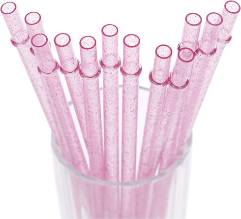 Dakoufish BPA-Free 12 Piece 11 Inch Reusable Clear Plastic Glitter Sparkle Drinking Straw Plus one Cleaning Brush (Pink,11inch)...