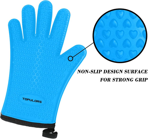 Heat Resistant Silicone Gloves for Cooking, Grilling, and BBQ Non-Slip Grip, Five-Finger Design with Inner Cotton Layer - Perfect for Handling Hot...