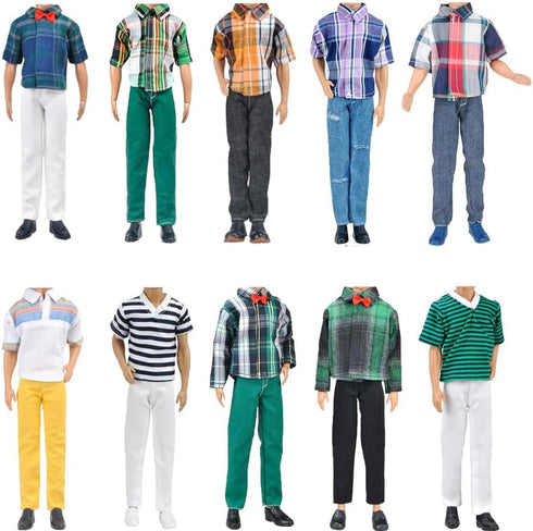 E-TING 6-Item Fantastic Pack = 3 Sets Fashion Casual Wear Clothes Outfit + 3 Pairs Shoes for 12 Inch boy Doll Clothes Random Style...