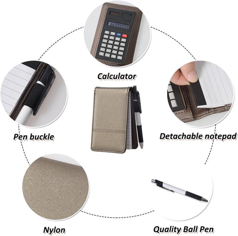 KXF Refillable A7 Pocket Journal Notebook with 2 Refill Pads & Calculator & Pen Small Shopping Note Pad Handy Memo Pad Book Ruled Reporters Nylon ...