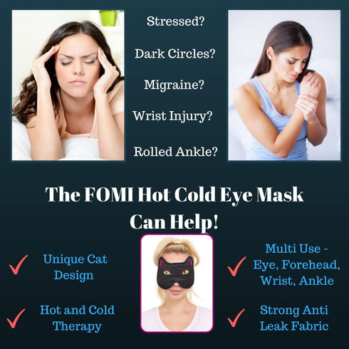 Hot Cold Therapy Gel Eye Cat Mask by FOMI Care | Ice Face Compress for Migraine, Headache, Stress, Puffiness, Dark Circles, Dry Eyes | Blackout Sl...