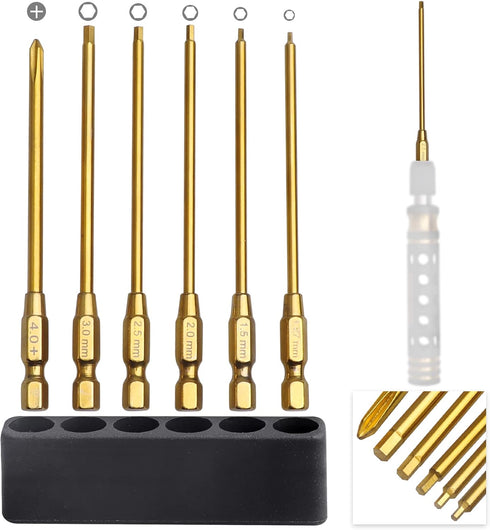 HobbyPark Hex Head Allen Wrench Drill Bit Set 1.27mm 1.5mm 2.0mm 2.5mm 3.0mm & Phillips Bit for RC Car Hobby Tool Kit Repair Tools (6-Pack)...