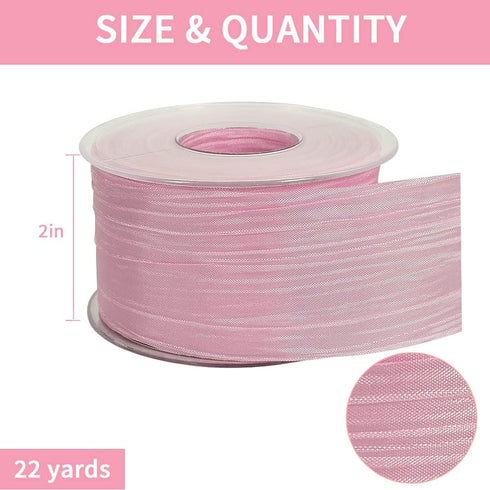TONIFUL 2 Inch x 25 Yards Wide Pink Crinkled Ribbon Silk-Like Wrinkled Ruffled Woven Solid Ribbons for Crafts Floral Bouquets Rustic Wedding Decor...