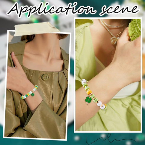 SUNNYCLUE 961Pcs St Patrick's Day Charms 8mm Pony Beads Round Opaque Polymer Clay Heishi Flat Disc Beads Enamel Four Leaf Clover Charms Irish Sham...