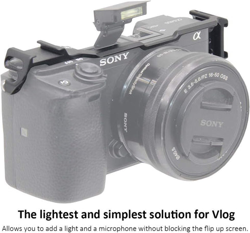 Dual Cold Shoe Adapter Relocation Plate, Easy Hood Microphone Extension Cold Shoe Mount Bracket for Sony Alpha A6400 ILCE-6400 Camera, Vlogging Vi...