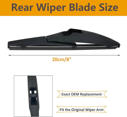 2 Pack 8 inch Rear Wiper Blades for Lexus CT200h 2011-2017 / Toyota Prius C 2012-2019 / Scion XD 2008-2014 Back Windshield Wiper Replacement...