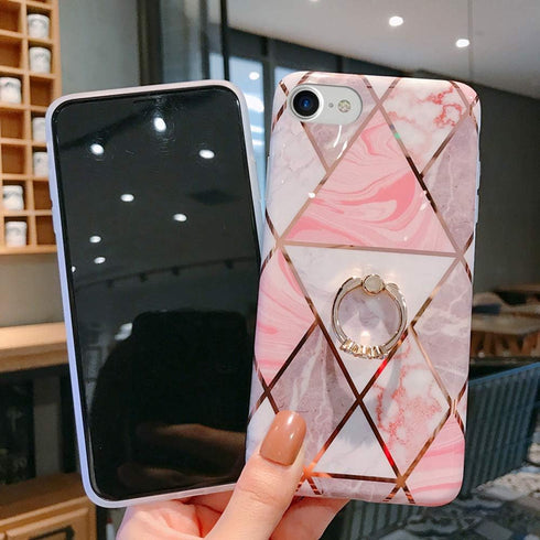 Qokey Compatible with iPhone SE Case 2022/2020,for iPhone 7/8 Cases 4.7" Marble Cute Design for Women Girls 360 Degree Rotating Ring Kickstand Sof...