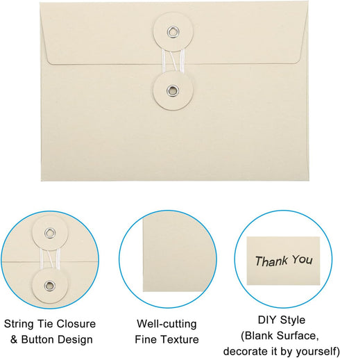 PATIKIL 4.5x6.7" Gift Card Envelopes with String Tie Closure, 15 Pcs Christmas Card Holders Greeting Business Card Envelope for Thanksgiving Day H...