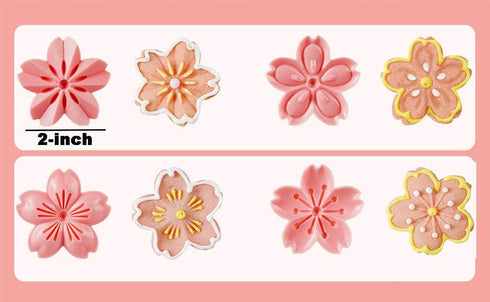 Pastry/Cookie/Fondant Stamper, 2-Inch Press Cookies Mold with 4 Stamps Pink Cherry Blossom Shape Flower Hand Pressure Pastry Tool Fondant Cutters ...
