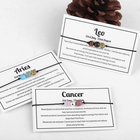 Fuqimanman2020 12 Constellation Zodiac Crystal Natural Stone Horoscope Stretch Bracelets Healing Gemstone Adjustable Braid Cord String Rope for Co...