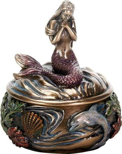 SUMMIT COLLECTION Decorative Art Nouveau Style Sirens of The Sea Mermaid Holding Hand Over Chest Praying Mermaid Fantasy Resin Jewelry Trinket Box...