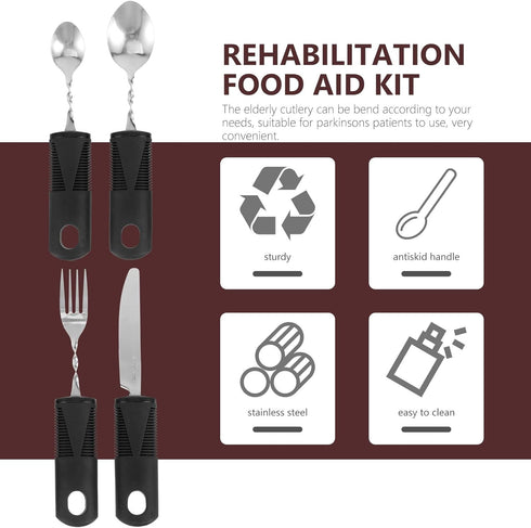 Weighted Utensils for Hand Tremors Angled Adaptive Utensils 4Pcs Self Eating Utensils Curved Cutlery Utensil...